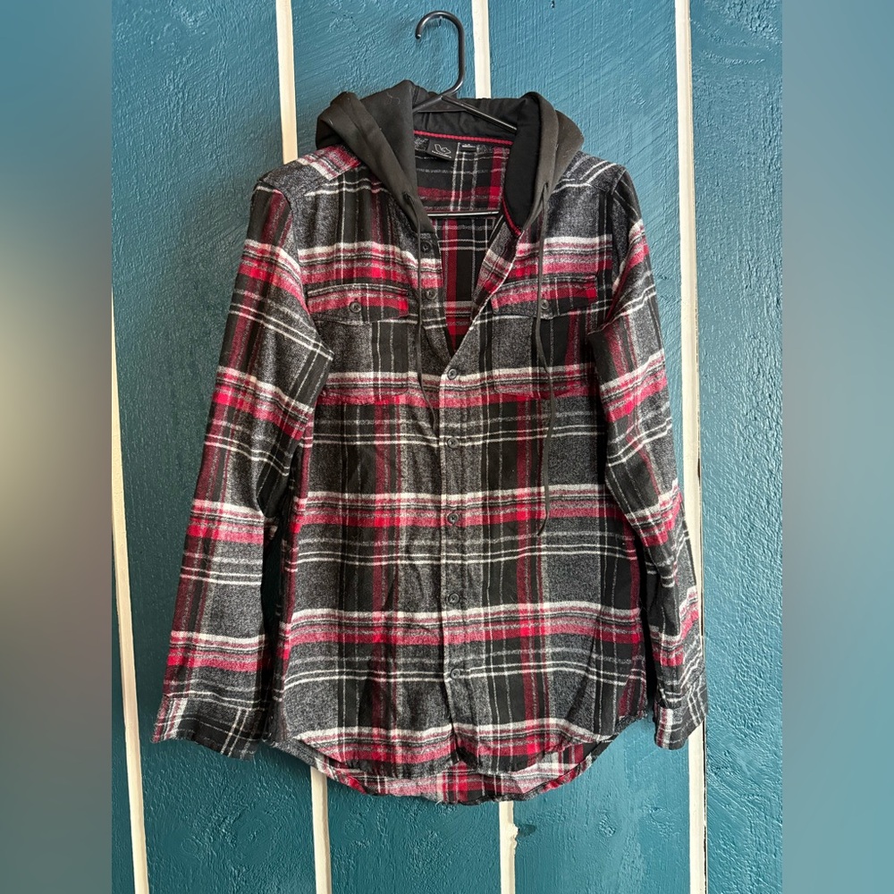 Red and Black Plaid Men's Flannel Hoodie